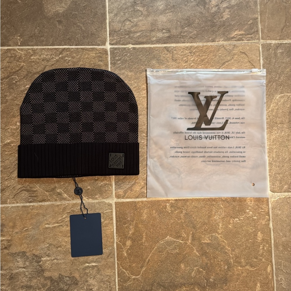 Louis Vuitton Black Checkered Knit Hat